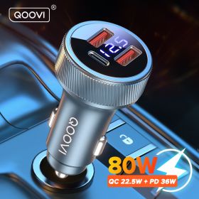 QOOVI 80W Car Charger PD USB Type C Dual Port USB Mobile Phone Fast Charging For iPhone 14 Xiaomi Samsung iPad Laptops Tablets