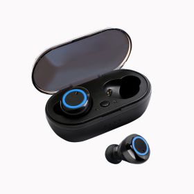 Y50 Bluetooth Headset TWS2 Bluetooth Headset Mini Portable with Wireless Bluetooth Headset 5.0 Touch Touch (Colour: Black blue color box packaging)