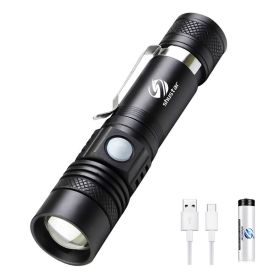 Ultra Bright LED Flashlight With T6 LED lamp beads Waterproof Torch Zoomable 4 lighting modes Multi-function USB charging (Emitting Color: Package B-2600 mAh)