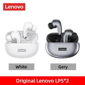 100% Original LP5 Wireless Bluetooth Earbuds HiFi Music Earphone With Mic Headphones Sports Waterproof Headset (Color: White and Gray FC)