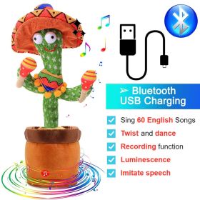 Bluetooth Dancing Cactus Repeat What You Said Usb Charging Voice Record Toy Speaker Talking Plushie Stuffed Toys for Kids Gift (Color: Bluetooth Hat)