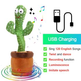 Bluetooth Dancing Cactus Repeat What You Said Usb Charging Voice Record Toy Speaker Talking Plushie Stuffed Toys for Kids Gift (Color: Charge Cactus)