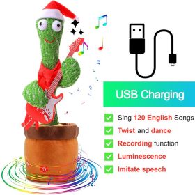 Bluetooth Dancing Cactus Repeat What You Said Usb Charging Voice Record Toy Speaker Talking Plushie Stuffed Toys for Kids Gift (Color: Charge Guitar)