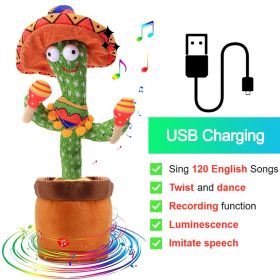 Bluetooth Dancing Cactus Repeat What You Said Usb Charging Voice Record Toy Speaker Talking Plushie Stuffed Toys for Kids Gift (Color: Charge Hat)