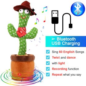 Dancing Cactus Toy Repeat What You Said 60/120 Songs Bluetooth Cactus Twisting The Body With Music Plant Kids Plush Stuffed Toys (Color: Bluetooth Cowboy)