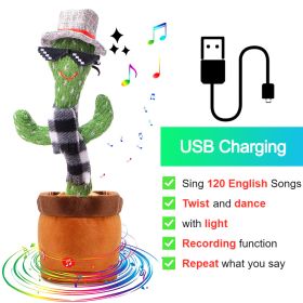 Dancing Cactus Toy Repeat What You Said 60/120 Songs Bluetooth Cactus Twisting The Body With Music Plant Kids Plush Stuffed Toys (Color: Charge Sunglasses)