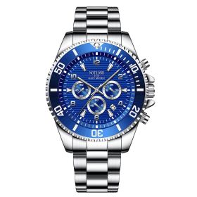 Fashion Mens Watches for Men Sports Waterproof Stainless Steel Quartz Wristwatch Man Business Watch Luminous Clock montre homme (Color: Silver Blue)