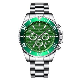 Fashion Mens Watches for Men Sports Waterproof Stainless Steel Quartz Wristwatch Man Business Watch Luminous Clock montre homme (Color: Silver Green)