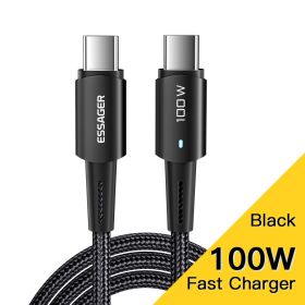 Essager PD100W Type C C to C Cable Fast Charge Mobile Cell Phone Charging Cord Wire For Xiaomi Samsung Huawei Macbook iPad (Color: 100W Black)