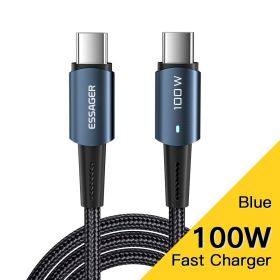 Essager PD100W 60W Type C C to C Cable Fast Charge Mobile Cell Phone Charging Cord Wire For Xiaomi Samsung Huawei Macbook iPad (Color: 100W Blue)