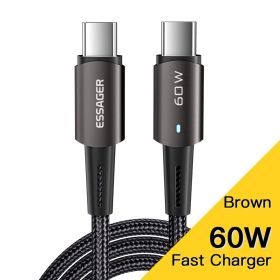 Essager PD100W 60W Type C C to C Cable Fast Charge Mobile Cell Phone Charging Cord Wire For Xiaomi Samsung Huawei Macbook iPad (Color: 60W Brown)