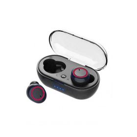 Y50 Bluetooth Earphone Outdoor Sports Wireless Headset 5.0 With Charging Bin Power Display Touch Control Headphone Earbuds (Color: Black red)