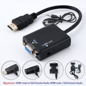 HDMI Male to Female VGA Computer Player Advertising Set-Top Box to TV Projector Monitor Adapter (Color: Black)