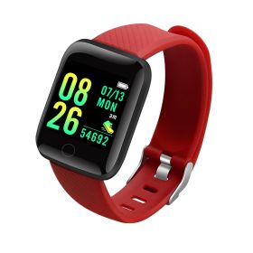 116plus Smart Bracelet Sports Bracelet D13 Color Screen Bracelet Sports Pedometer Bluetooth Reminder Heart Rate and Blood Pressure (Color: 116p-Red (Hryfine))